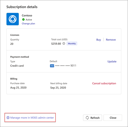 Screenshot of Teams app subscription details (user).