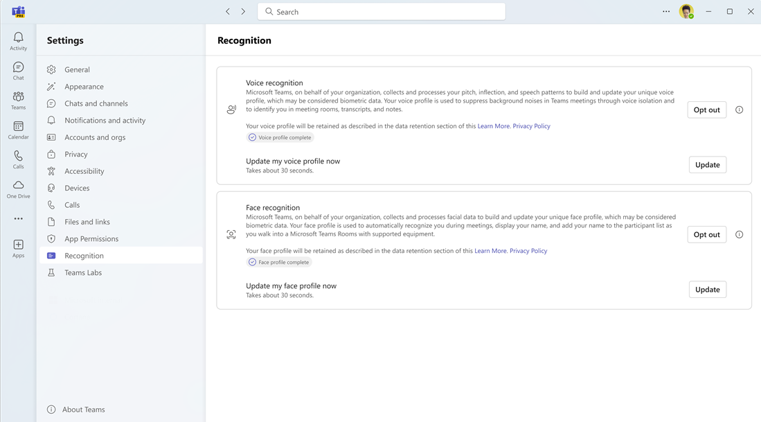 Displaying Start voice and Start face confirmation