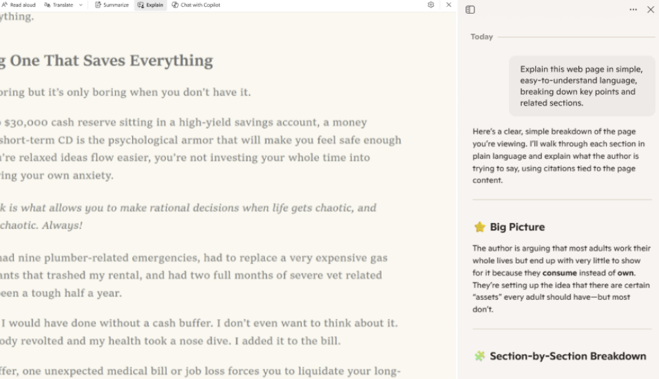 Screenshot of readingmode-copilot.