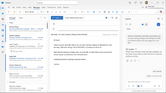 Copilot Draft showing Copilot output