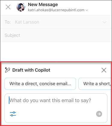 Some What do you want this email to say text for Draft with Copilot in Outlook