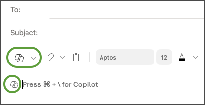 Draft with Copilot menu option in Outlook for Mac.