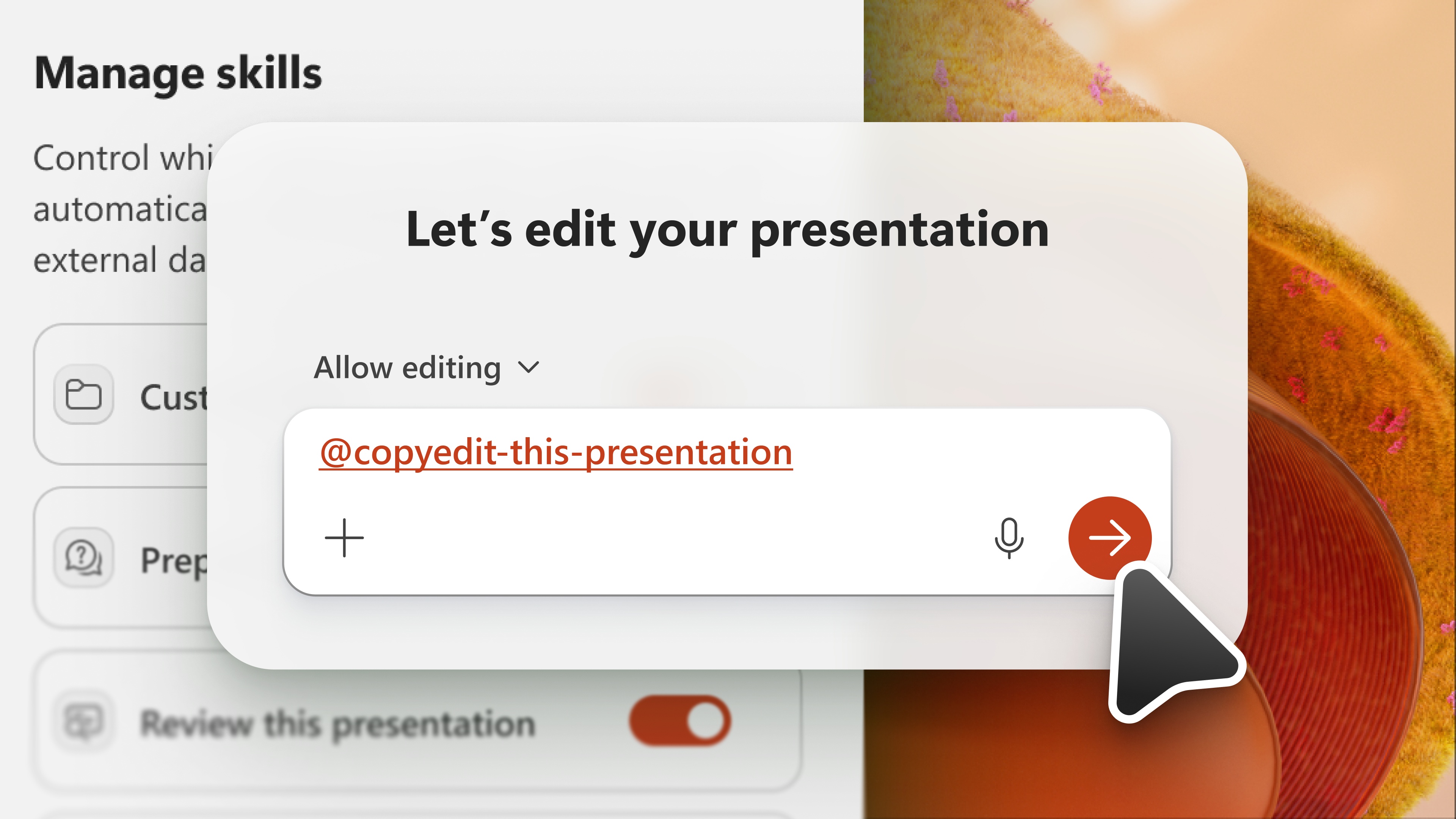 Screenshot that shows using a skill in PowerPoint Copilot.
