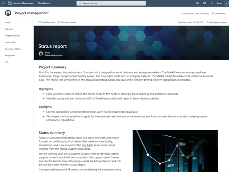 Image of the project status report page