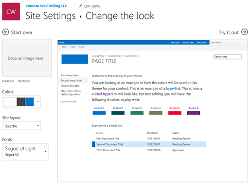 Edit the looks colors, fonts, and layout