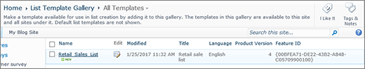 List gallery page with one list template