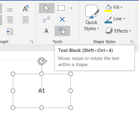 Text Block selected