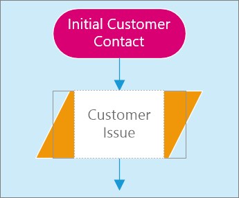 Screenshot of two shapes on a diagram page. One shape is active for text entry.