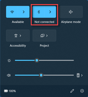 The Bluetooth button in Not connected state in Quick Settings.