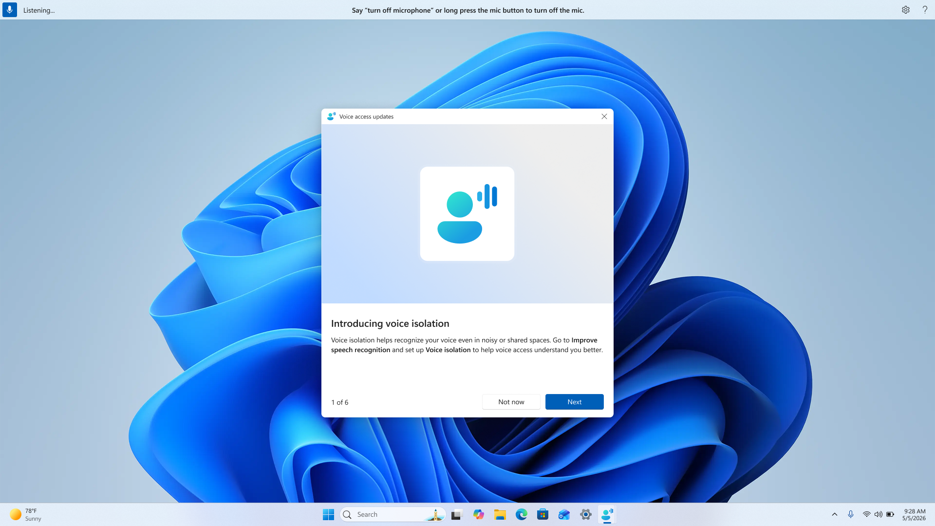 Screenshot showing Voice Isolation feature in Voice access.