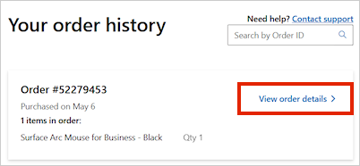 Snapshot of order information.