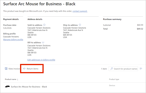 Snapshot of Order product details page.