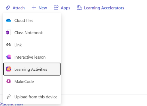 Screenshot of learning activities navigation.