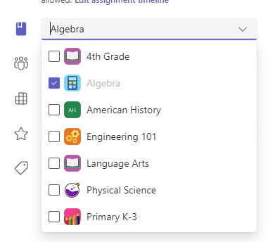 Screenshot of assign to options.