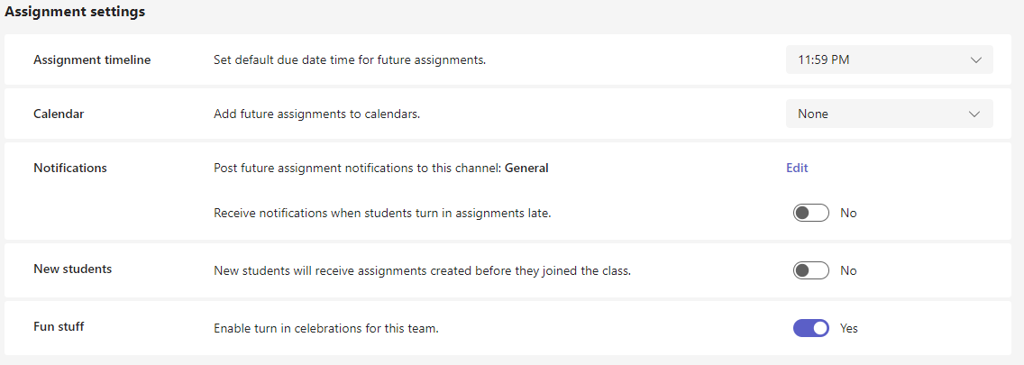 Screenshot of assignment settings.