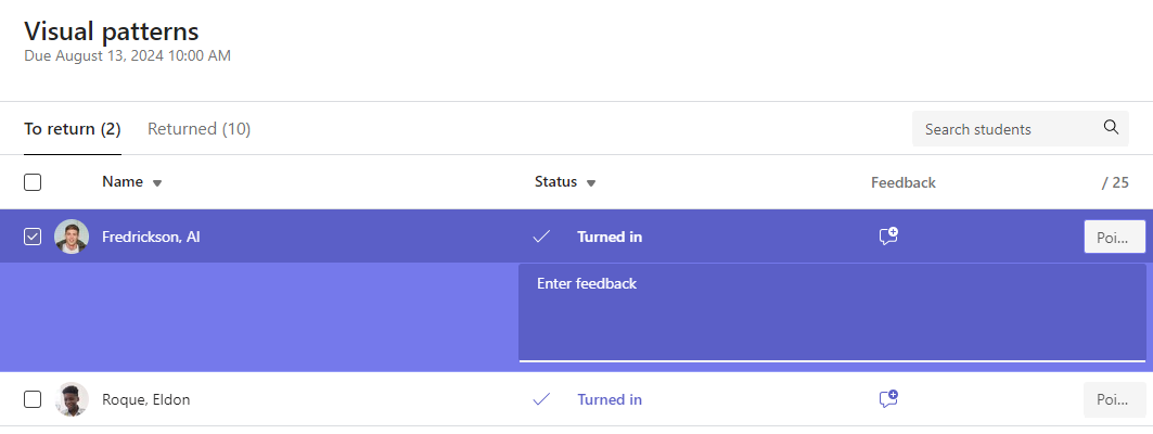 Screenshot that shows feedback
