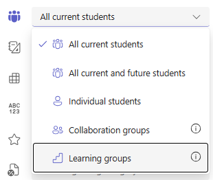 Dialog showing Collaboration Groups for shared work and Learning Groups for individual work.