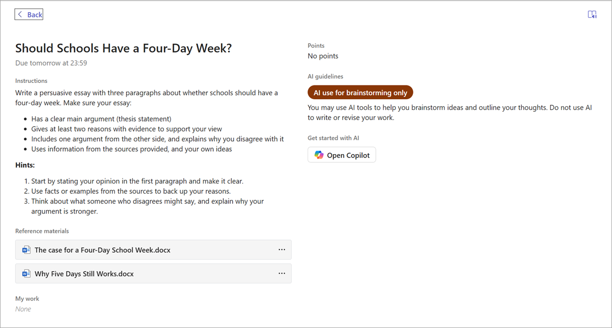 Screenshot of what the student sees.