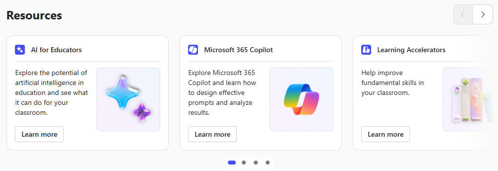 Resources section in Teach