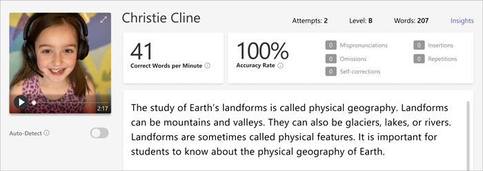 Screenshot of the review pane of Reading Progress,