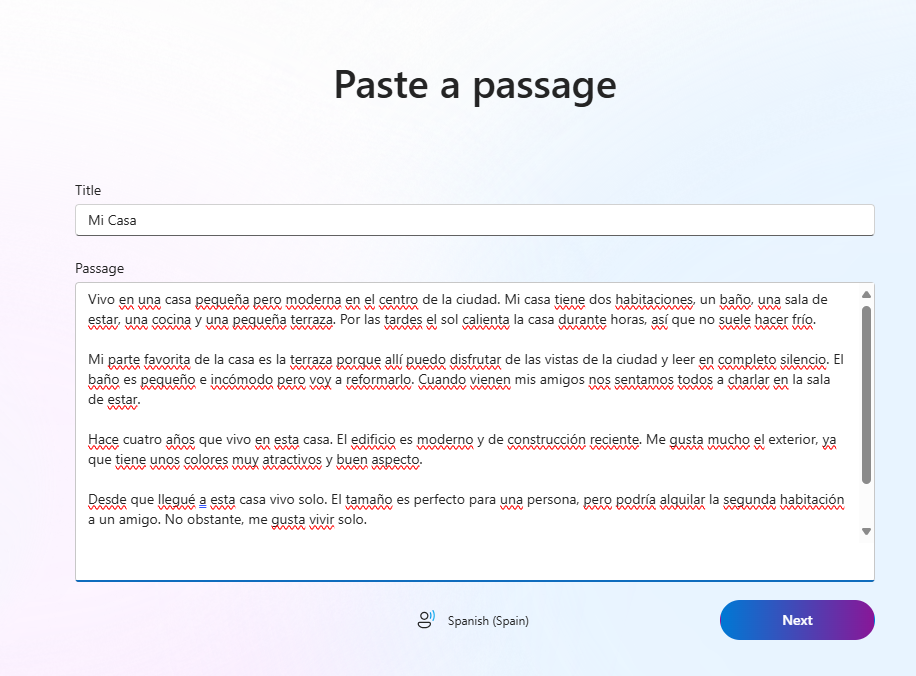 Screenshot of Spanish example.