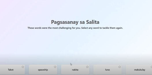 Screenshot of word practice.