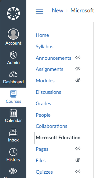 Select Microsoft Education in Canvas course navigation menu