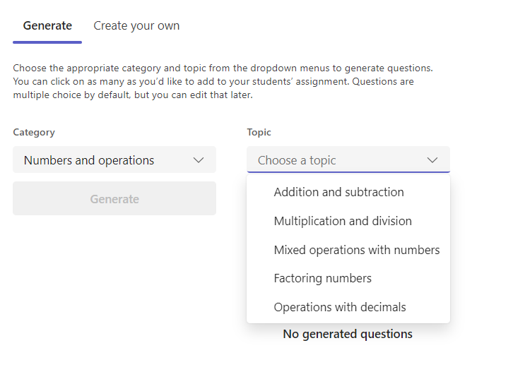 Screenshot of generate tab.