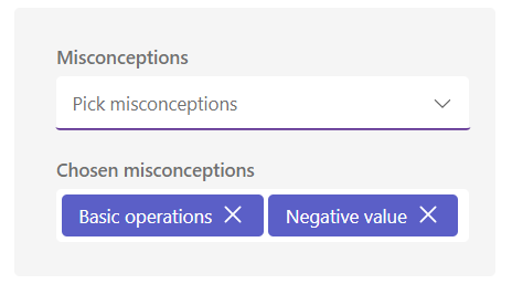 Screenshot of misconception options.
