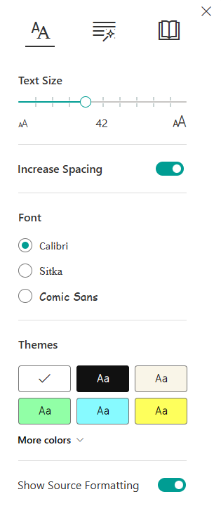 Screenshot of text size options.