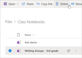 Select the Class Notebook youd like to Delete, then select Delete.