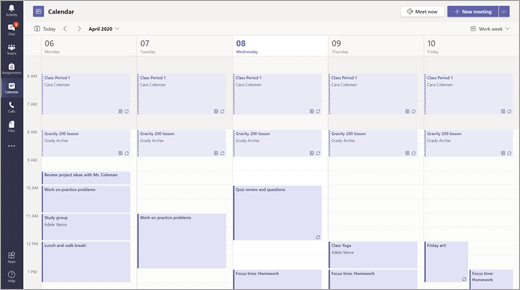 Screenshot that shows Calendar view in Teams.