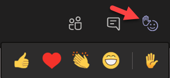 Screenshot that shows raise hand in Teams reactions menu.