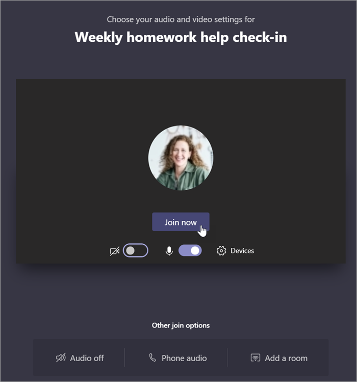 Screenshot that shows to select Join now to join the meeting.