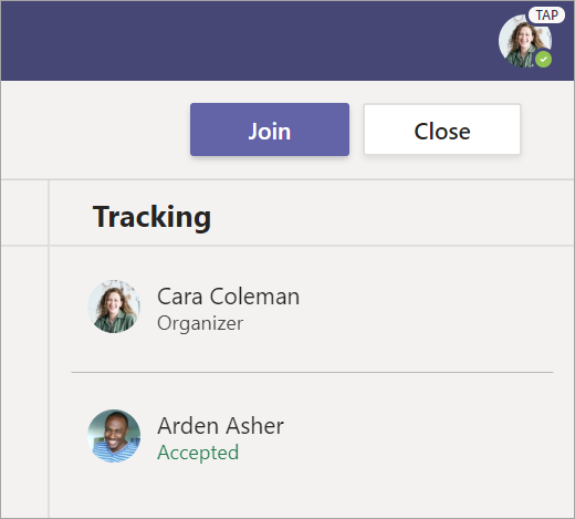 Screenshot that shows to select Join to join the meeting.