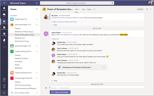 List view in Teams.