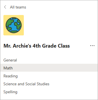 Channels in a 4th grade teachers class team.