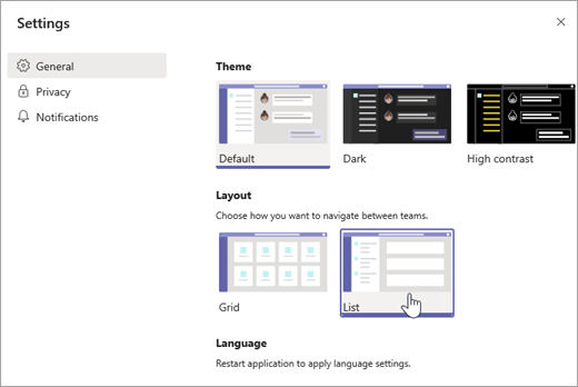 Under Layout, choose List.