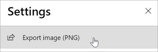 Screenshot that shows the Settings panel with Export image (PNG) option.