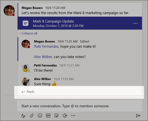Screenshot that shows Reply to a conversation.