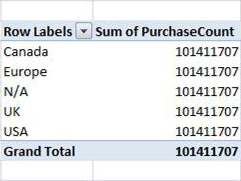 Incorrect PivotTable repeating the grand total purchase count for every region