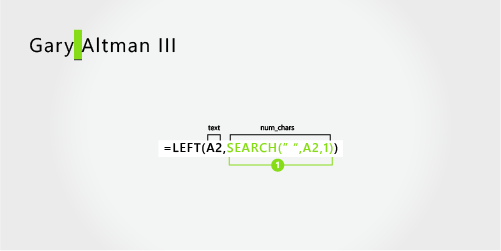 LEFT formula extracting the first name from Gary Altman III