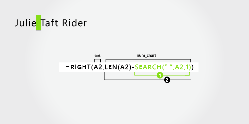 RIGHT formula extracting the hyphenated last name from Julie Taft-Rider