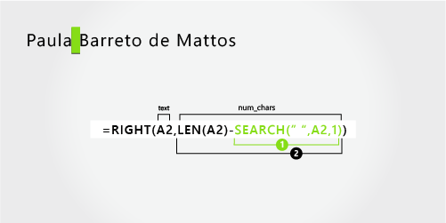RIGHT formula extracting the three-part last name from Paula Barreto de Mattos