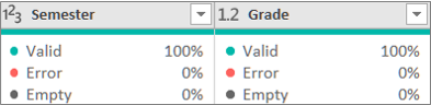 Screenshot that shows the three quality values.
