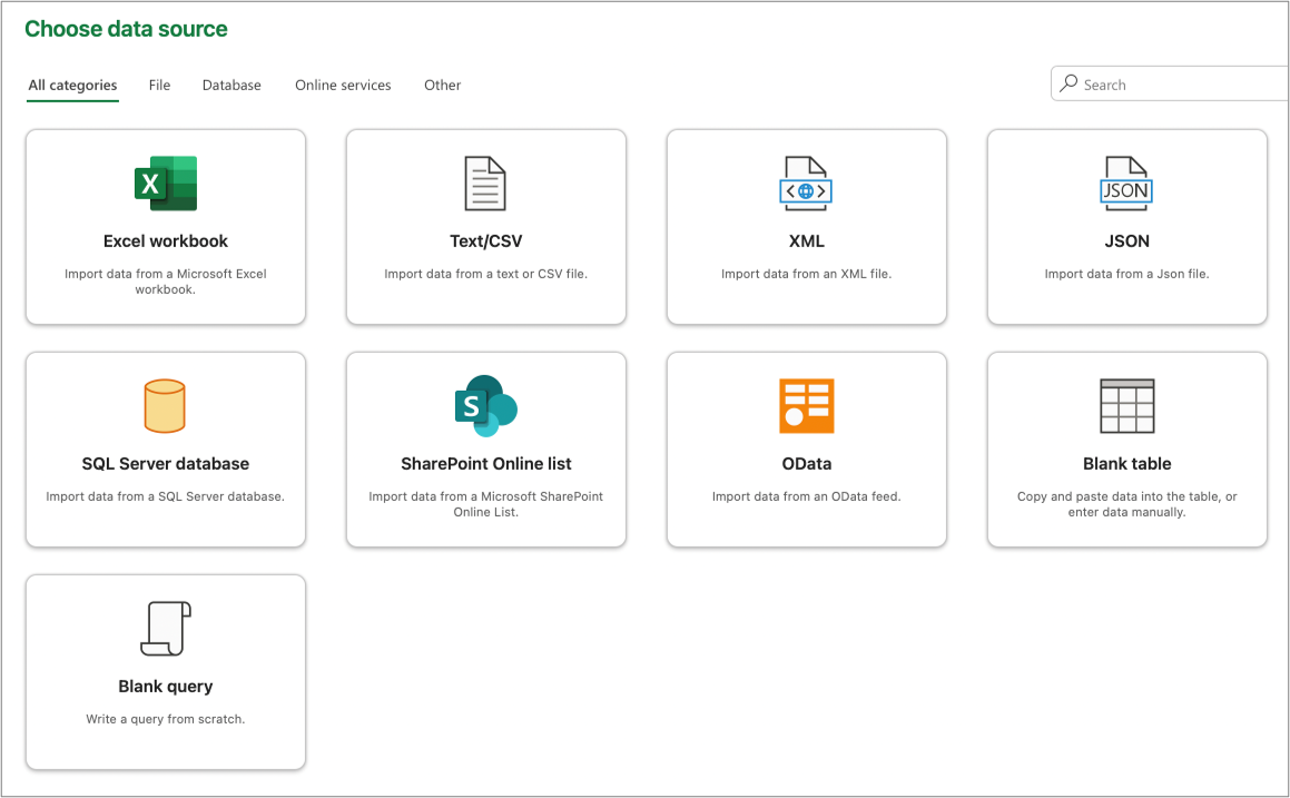 Example of data sources to select in the dialog box