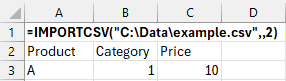 IMPORTCSV formula returning the first two rows with column headers