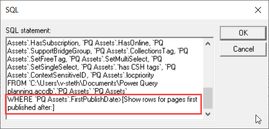 SQL WHERE clause with a descriptive parameter prompt