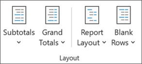 Report Layout menu on the PivotTable Design tab