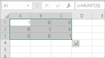 MUNIT(3) formula returning a 3-by-3 identity matrix